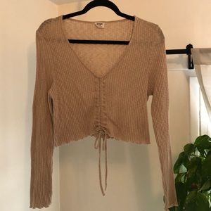 Ribbed ruched drawstring long sleeve